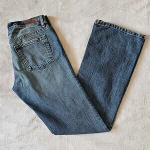 Vtg Polo Jean Co Kelly Jean 4/32 Denim Bleach Distress Boot Cut Flare Low Rise